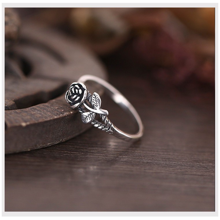 Nhẫn bạc 925 phối hình hoa hồng phong cách vintage