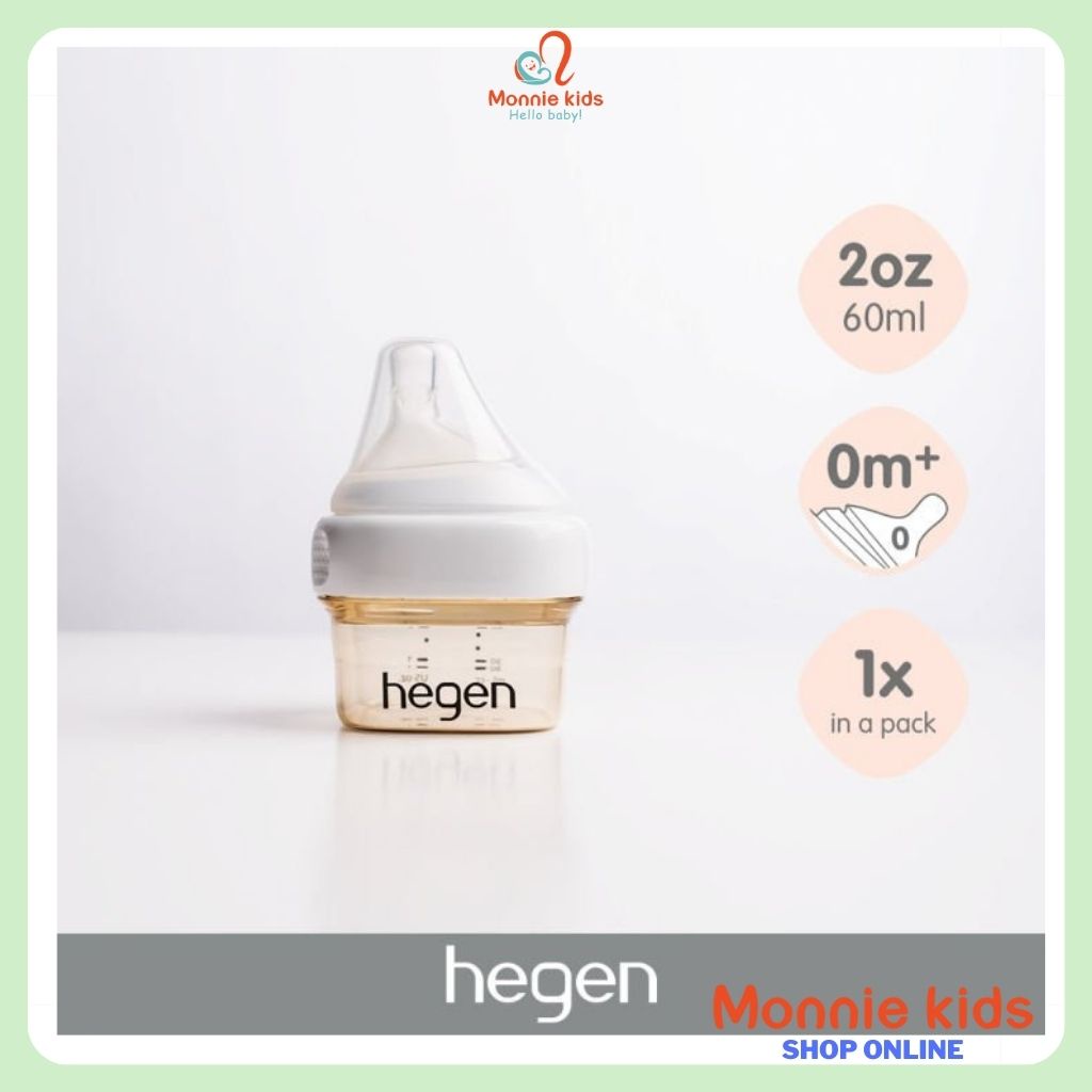 Bình sữa cho bé sơ sinh HEGEN PPSU 60ml 0m+, bình sữa chính hãng núm số 0 - Monnie Kids