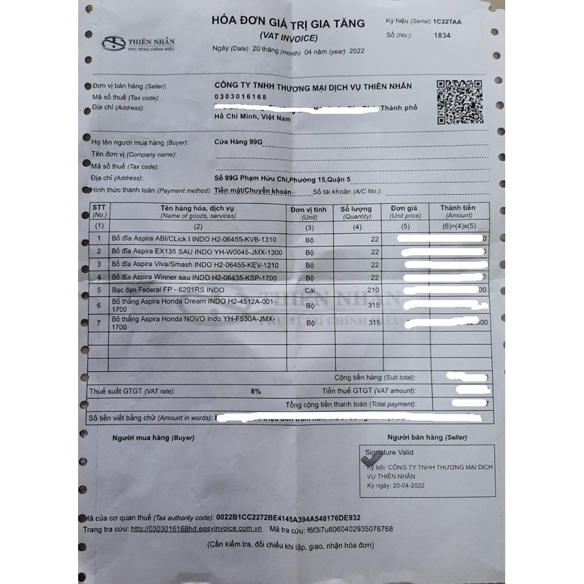 BỐ THẮNG ĐĨA CHÍNH HÃNG ASPIRA CÁC DÒNG XE