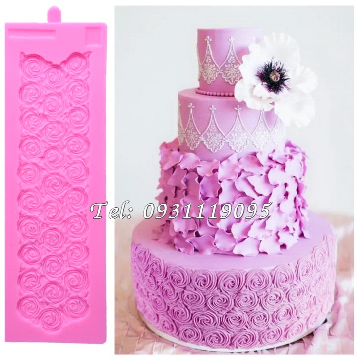 Khuôn silicon làm viền bánh, rau câu, fondant vĩ 30 hoa hồng xoáy - Mã số 1072