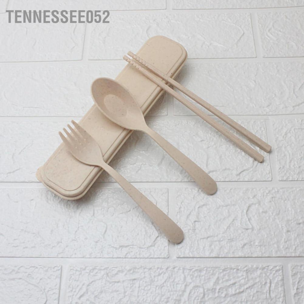 Tennessee052 Wheat Stalk Cutlery Set Dinner Chopsticks Spoon Fork Portable Utensils with Case for Home Office Travel
