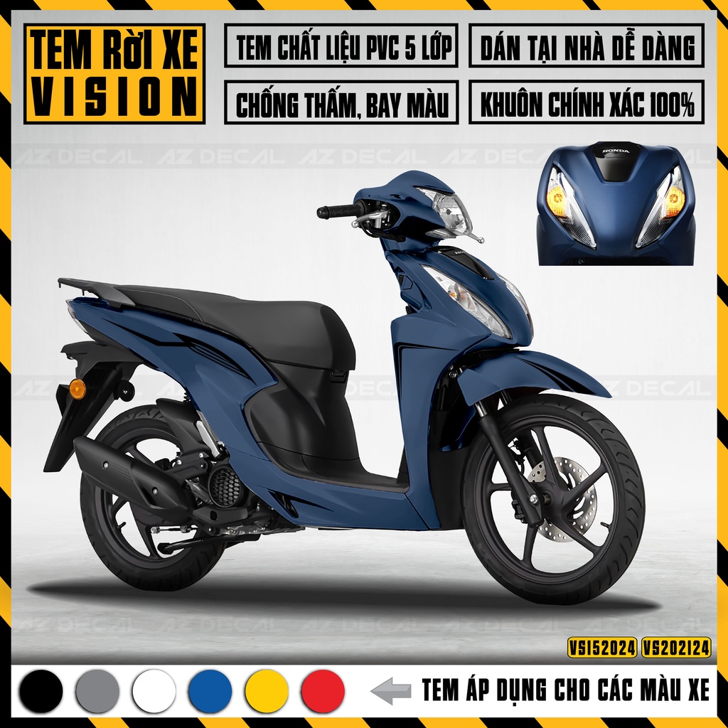 Tem Rời Dán Xe Vision Mẫu Tem Chỉ | VS24 | Decal Chế Dán Xe Máy Vision 2015 - 2022 Chống Nước, Bền Màu