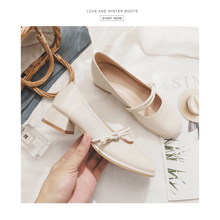 Giày Mary Jane Gót Thấp Mũi Tròn Thoáng Khí Hợp Thời Trang Cho Nữ