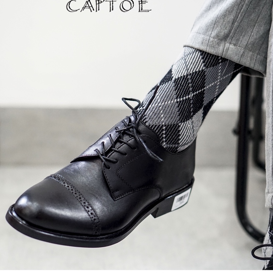 Giày nam công sở da bò cao cấp mũi tròn full black