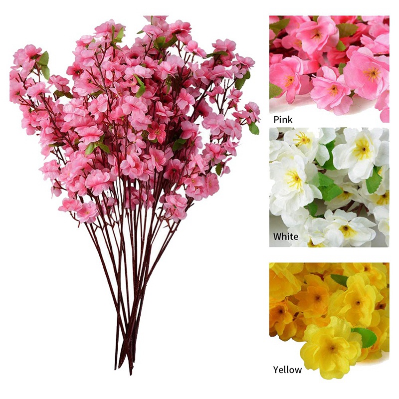 Set 10 cành hoa đào giả màu hồng trang trí nhà cửa tiện dụng