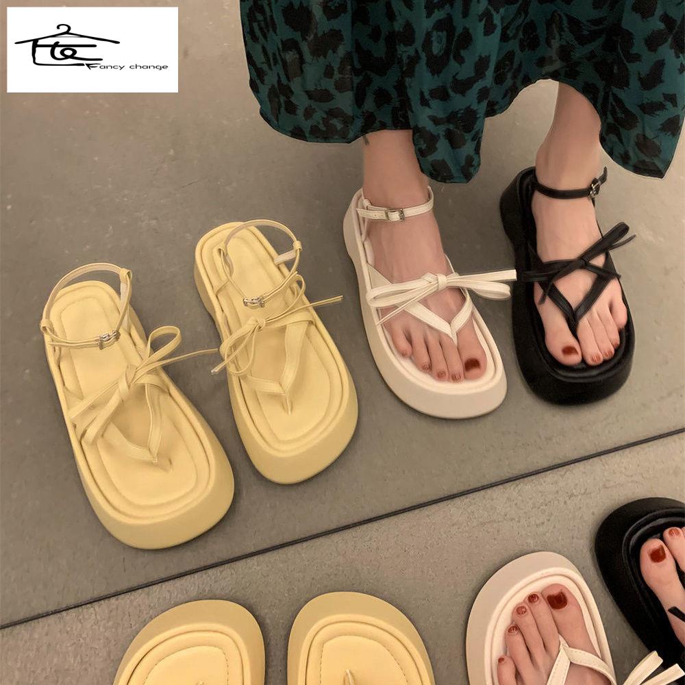 Giày Sandal Cao Gót Đế Dày Màu Đen Phong Cách Roman Thời Trang Mùa Hè 2022