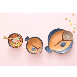 Bộ bát đĩa ăn dặm hình cá bằng gốm (chọn mẫu)