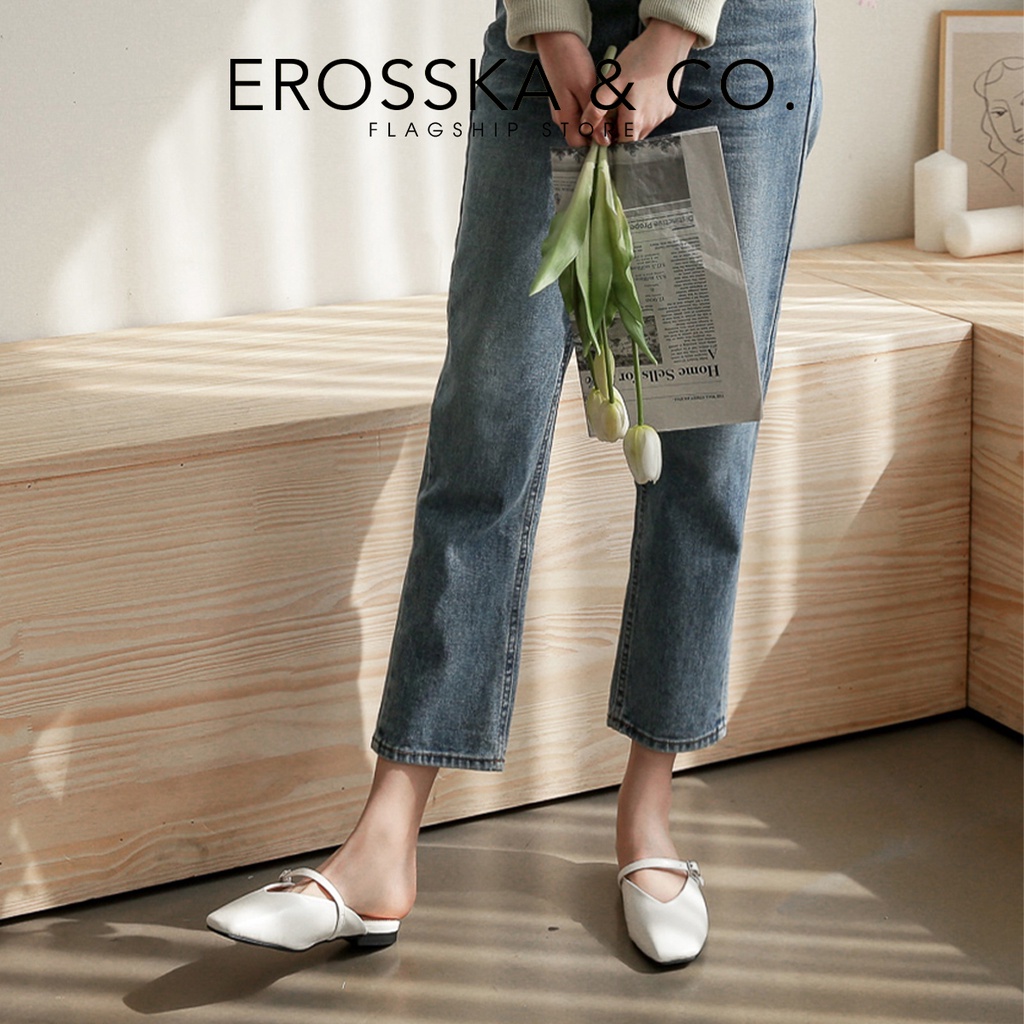 Erosska - Giày nữ đế bệt đạp ngót quai ngang phong cách thanh lịch màu kem - EL020
