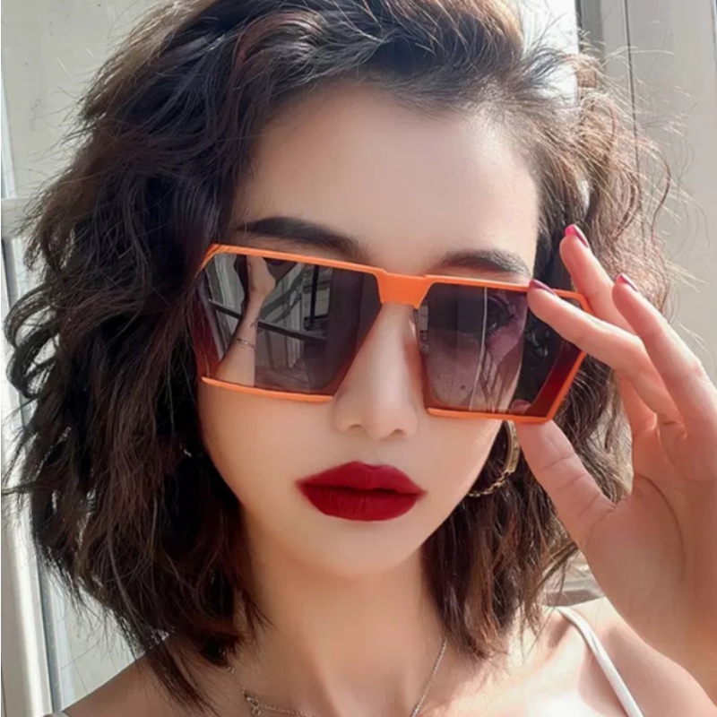 (KIQI-FASHION) COD Kính Mát Gọng Vuông Oversize Chống Tia UV Thiết Kế Đơn Giản Thời Trang Cho Nữ
