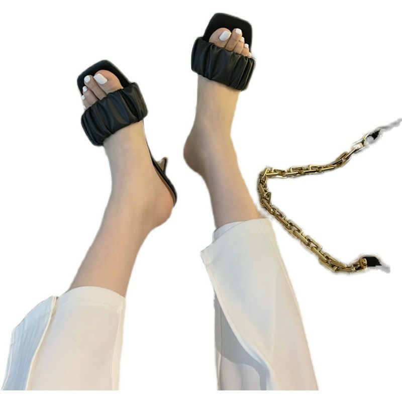 Dép cao gót quai ngang bèo nhúm 7 phân màu mã GO01