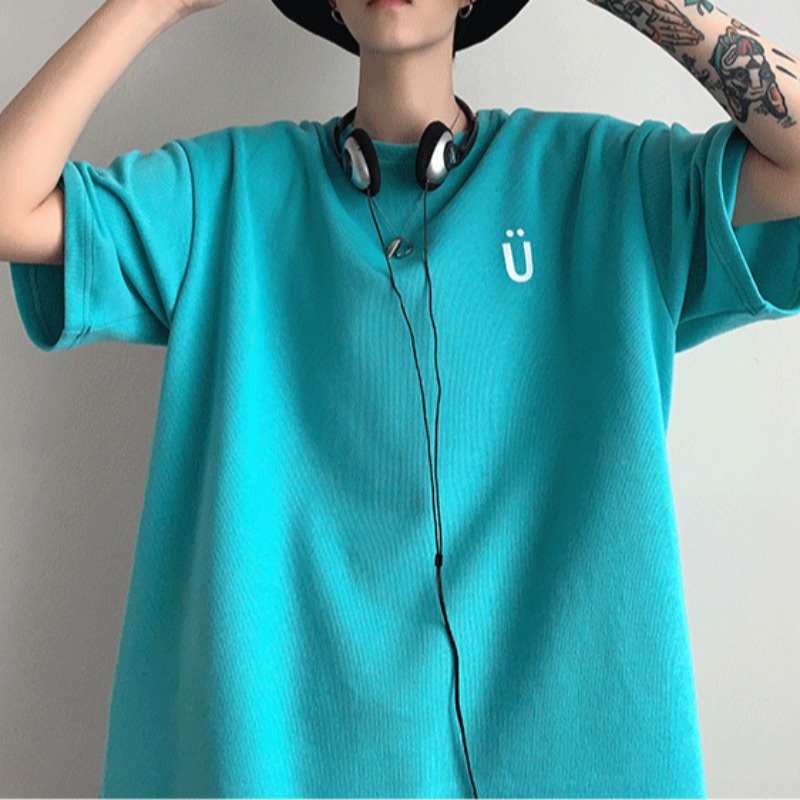 ✦ AFFLIGA ✦Áo Thun Tay Ngắn Cổ Tròn Màu Trơn In Họa Tiết Đơn Giản Phong Cách Hàn Quốc Thời Trang Mùa Hè Cho Nam