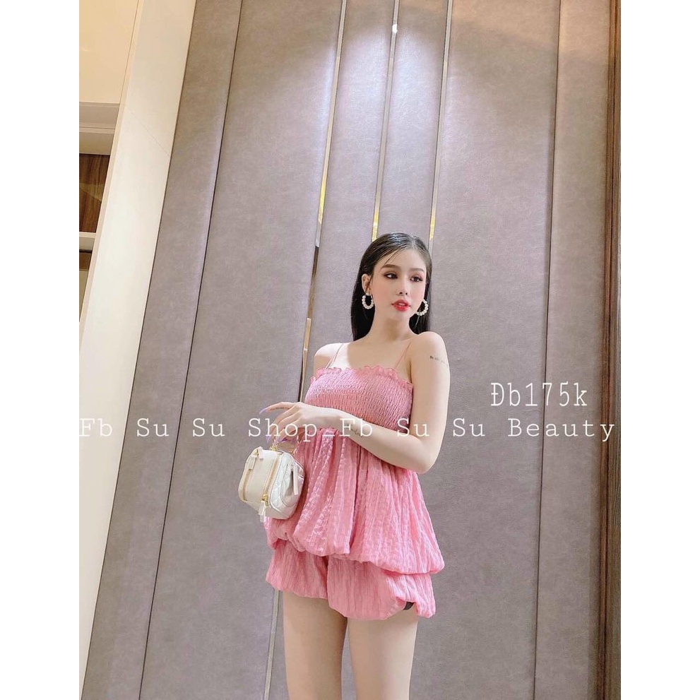 Set bí mặc đi chơi, mặc nhà cho nữ, áo hai dây, vải đũi xốp siêu HOT