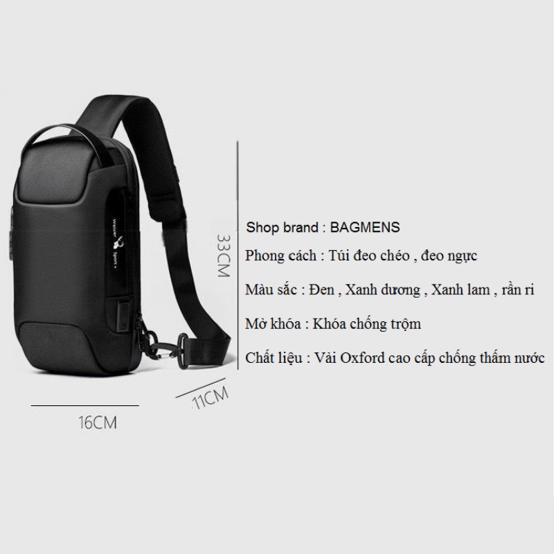 Túi đeo chéo Nam WEIXIER vải Oxford Chống nước tuyệt đối , Túi đeo chéo có chức năng chống trộm và kết nối USB với ĐT | BigBuy360 - bigbuy360.vn
