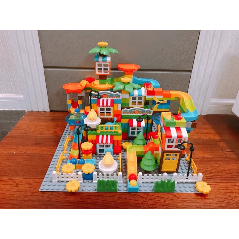 Xếp hình cho bé 400 chi tiết bộ đồ chơi lắp ráp cầu trượt cho bé hãng FEELO tương thích lego duplo