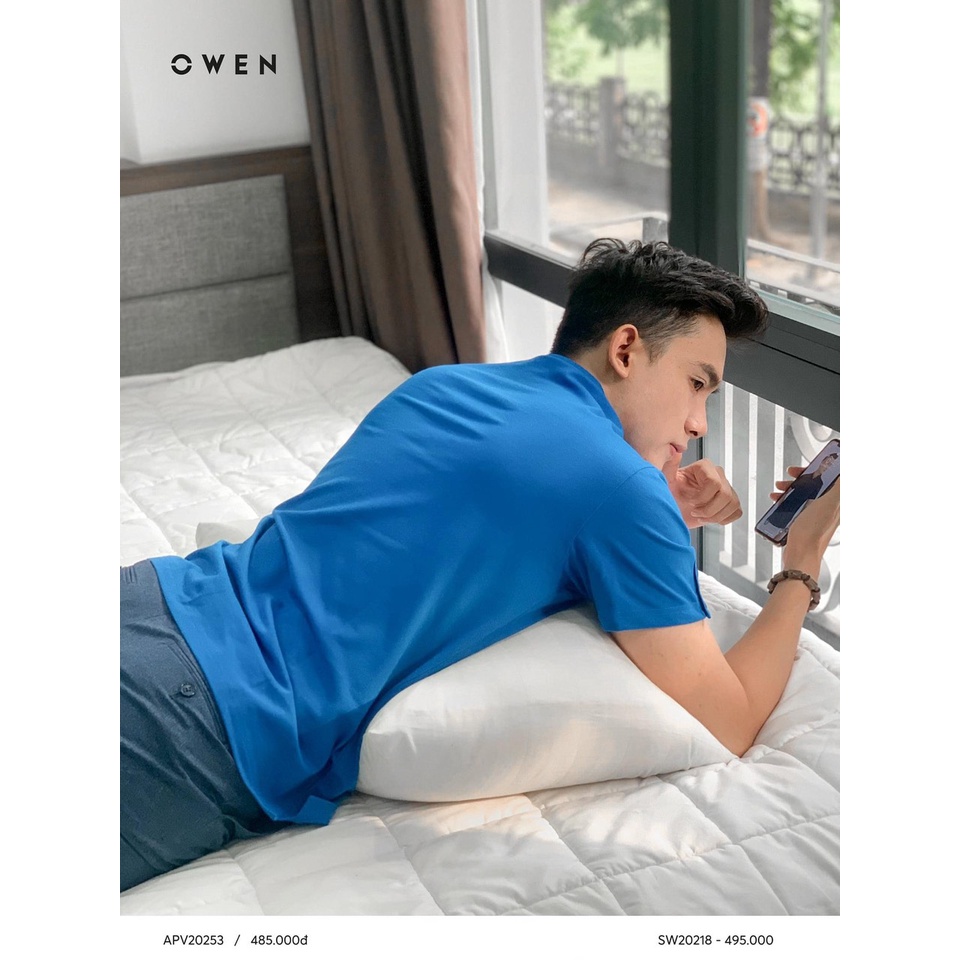 OWEN - Áo polo ngắn tay Owen màu xanh trơn 20253 - Áo thun có cổ Owen