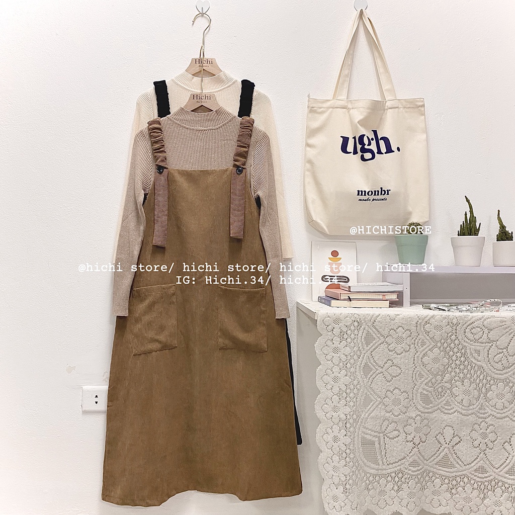 Yếm nhung dáng dài ulzzang, chất liệu nhung tăm-A004