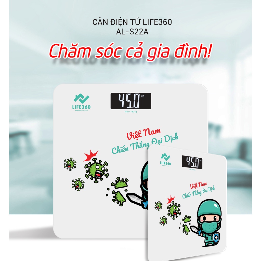 Cân Điện Tử Sức Khỏe Life360 AL-S22A - Cân Điện Tử Thông Minh- Hàng Chính Hãng