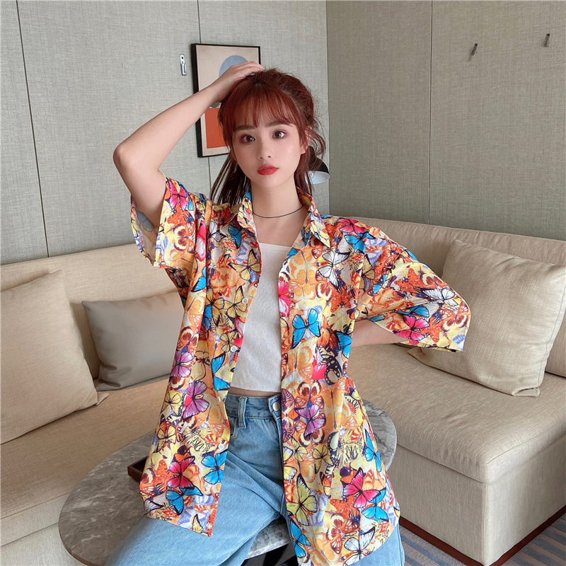 NRVP Áo sơ mi dáng rộng tay ngắn phong cách Hàn Quốc thời trang mùa thu 2021 dành cho nữ