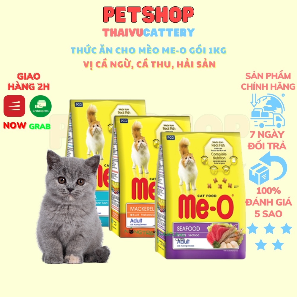 Thức ăn cho Mèo Me-o gói 1kg vị Cá ngừ, Cá thu, Hải sản - thaivucattery