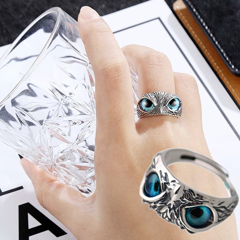 Nhẫn cú mèo 3D khảm đá thời trang cho nam và nữ
