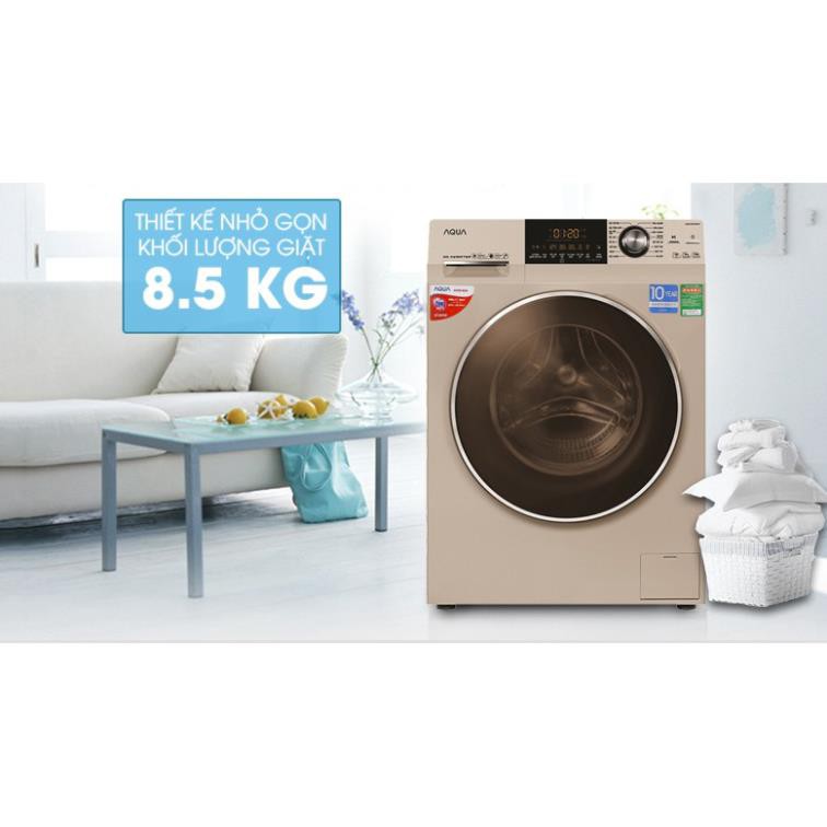 [ VẬN CHUYỂN MIỄN PHÍ KHU VỰC HÀ NỘI ]  Máy giặt Aqua cửa ngang 8.5 kg màu vàng kim AQD-DD850A.N