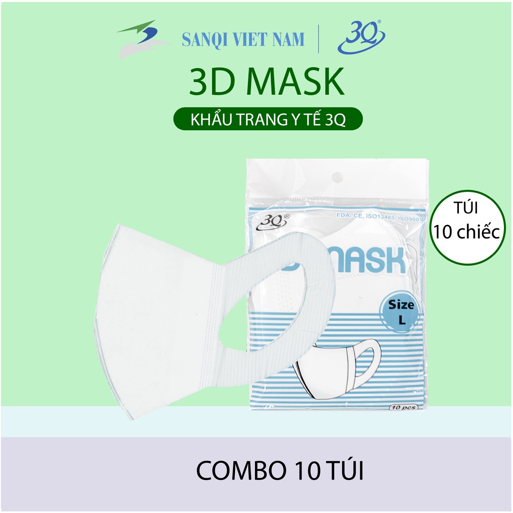 KHẨU TRANG 3Q KHÁNG KHUẨN - KHẨU TRANG 3D CÔNG NGHỆ NHẬT BẢN ( COMBO 10 TÚI / 100 CÁI )