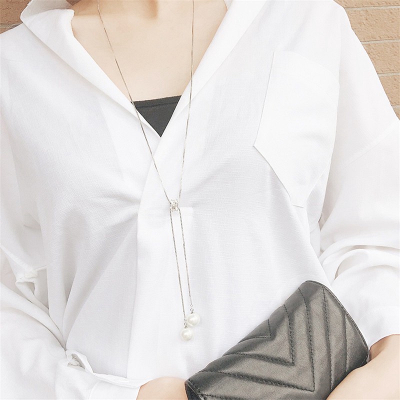 Fashion Accessories Kalung Jewelry Pendant Necklace Pearl Necklace Sweater Simple Long Necklace Women