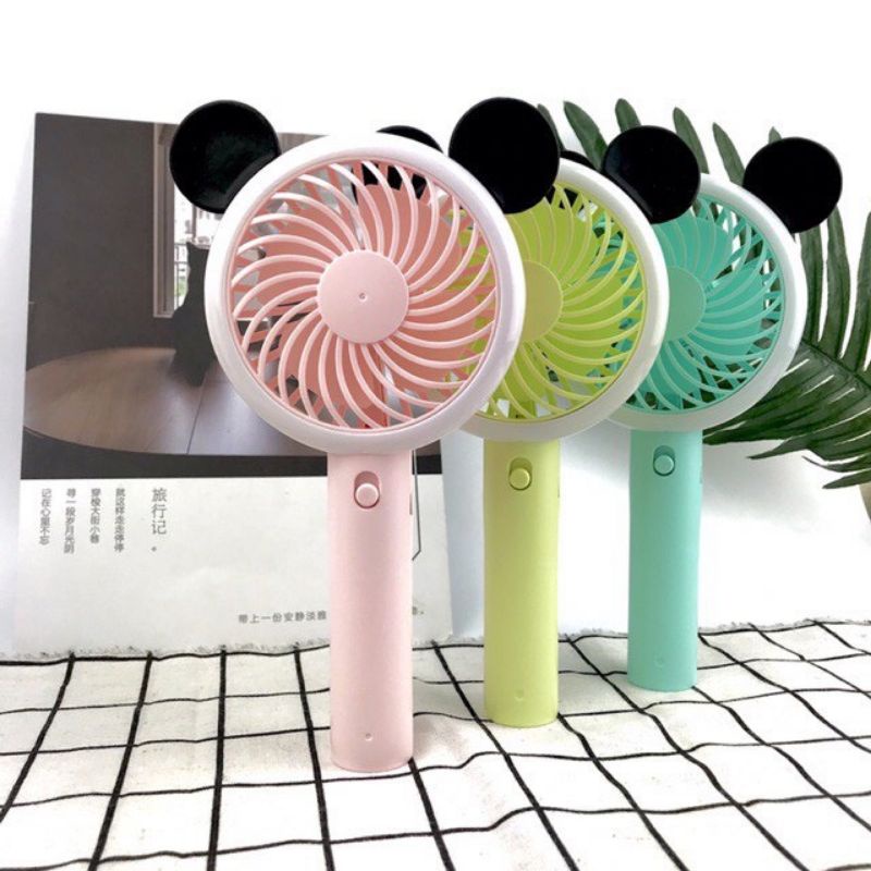 Quạt Mini Cầm Tay 3 Cấp Độ Gió Có Đèn Led - Quạt Tai Gấu Tích Điện Bỏ Túi