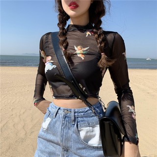 Áo Croptop Angel thiên thần đen