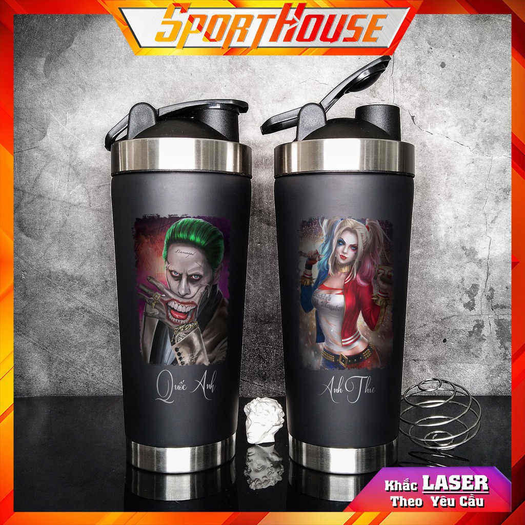 Bình Giữ Nhiệt Joker 💢𝑭𝑹𝑬𝑬𝑺𝑯𝑰𝑷💢Bình Thể Thao Harley Quinn, Tặng Bộ Rửa Bình, Khắc Hình Theo Yêu Cầu