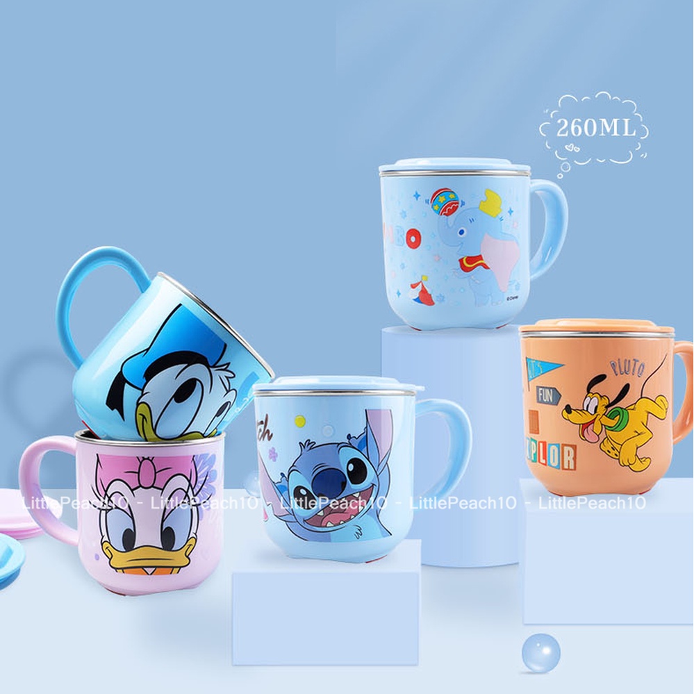 Ly giữ nhiệt in hình Disney có nắp kèm quai Frozen Car95 Mickey Minnie Princess Donald cho bé