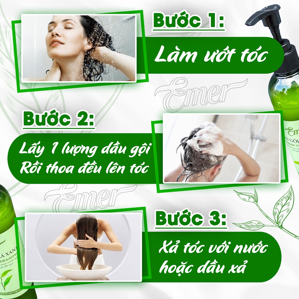 Bộ 10 dầu gội trà xanh sạch gàu hết ngứa Emer Garin chăm sóc tóc gốc đến ngọn 300mlx10