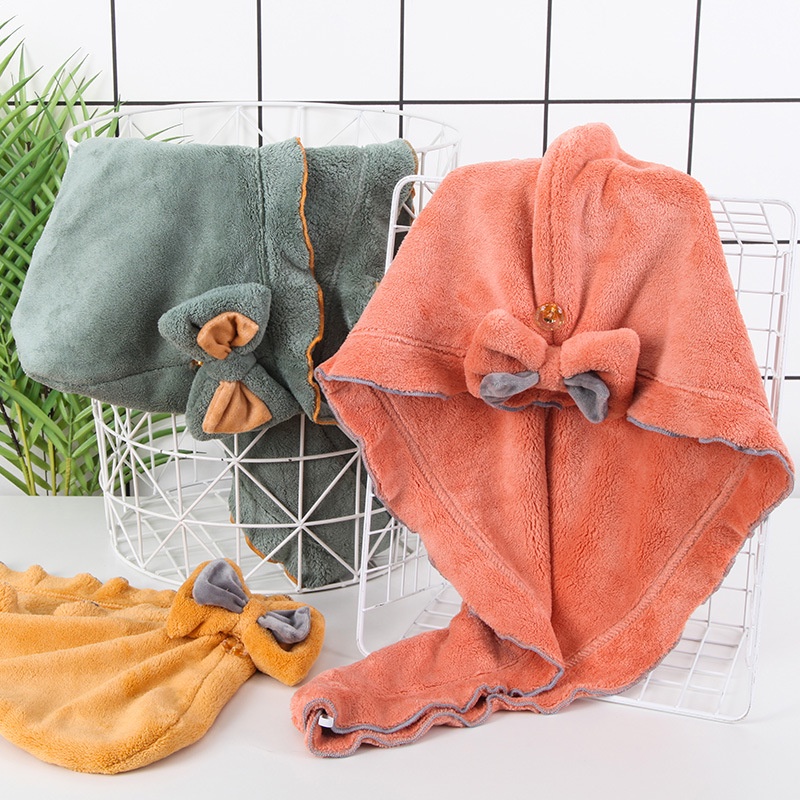 Khăn Quấn Ủ Tóc Hình Nơ Chất Liệu Dày Dặn Siêu Mềm Siêu Thấm Hút Nước