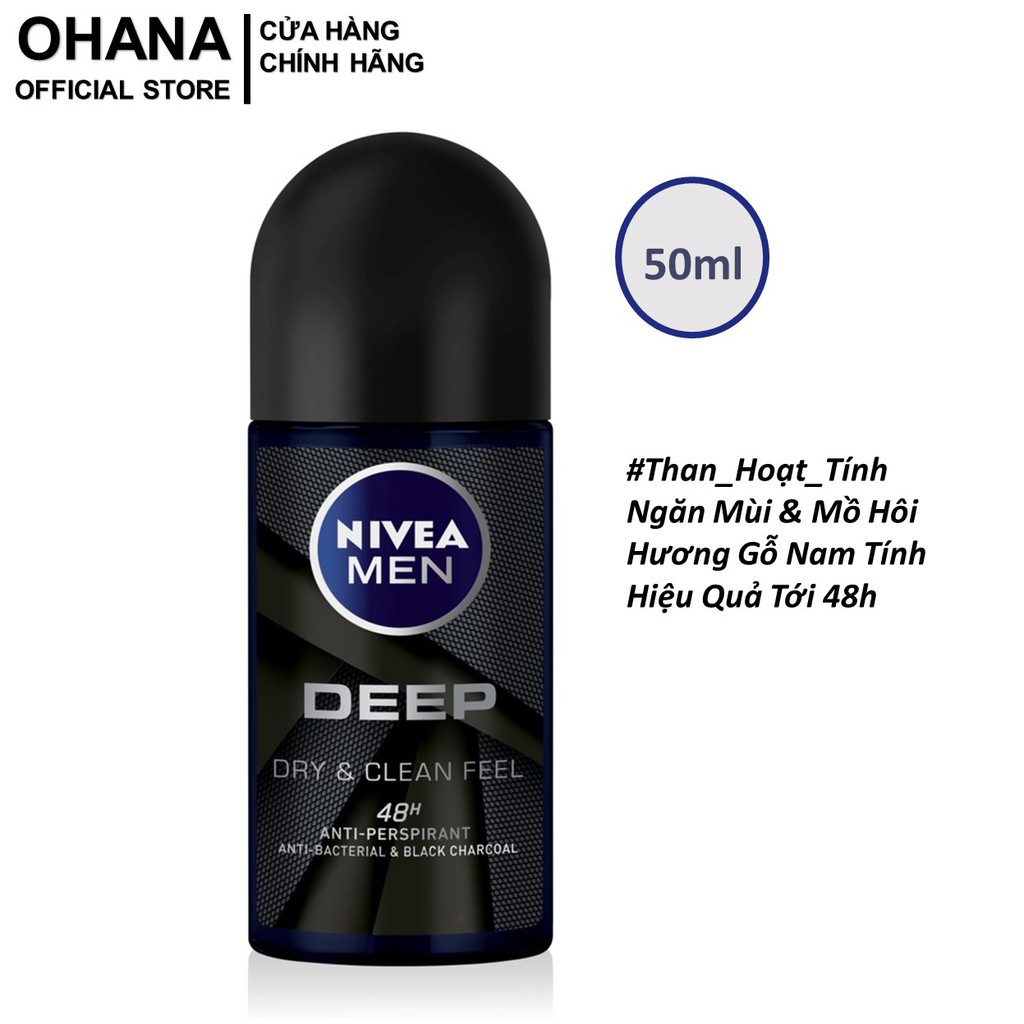 Lăn ngăn mùi Nivea Men Than Hoạt Tính khô thoáng, nam tính, bảo vệ suốt 48h - 50ml