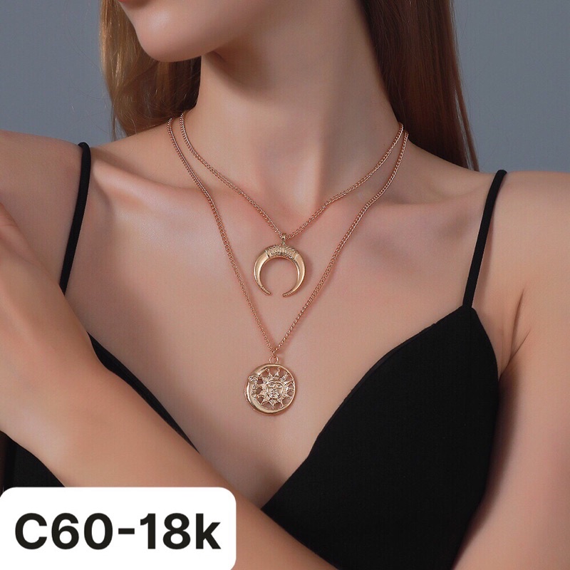 SET VÒNG CỔ THỜI TRANG MÀU VÀNG HÌNH MẶT TRĂNG MẶT TRỜI CÁ TÍNH