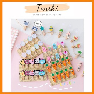 Set 10 kẹp ảnh gỗ clip mini trang trí treo ảnh kèm 2m dây thừng nhiều mẫu hoạt hình (Mẫu ngẫu nhiên)