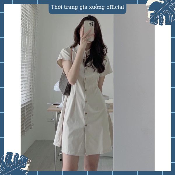 Đầm thiết kế dáng A cài khuy trước chiết eo lưng chun thời trang Phương Thúy
