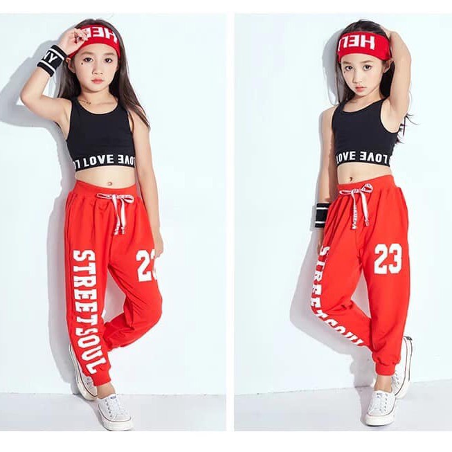 Trang phục nhảy hiện đại trẻ em-Set quần 23 Zumba phối áo crop sát nách ZB05