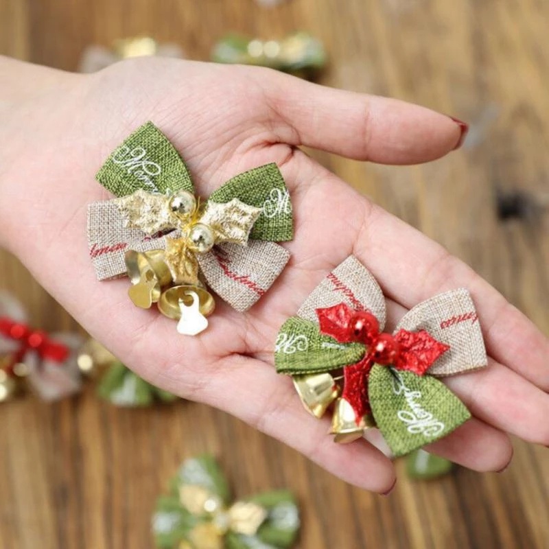 Set 4 Nơ Kèm Chuông Nhỏ Xinh Trang Trí Cây Thông