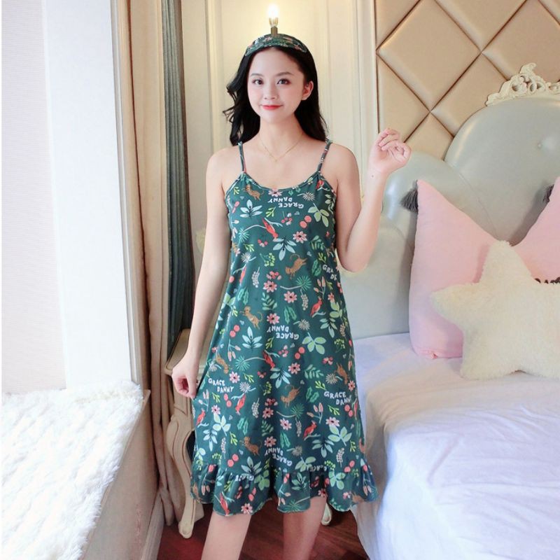 Đầm Ngủ Hai Dây In Họa Tiết Xinh Xắn Dành Cho Nữ