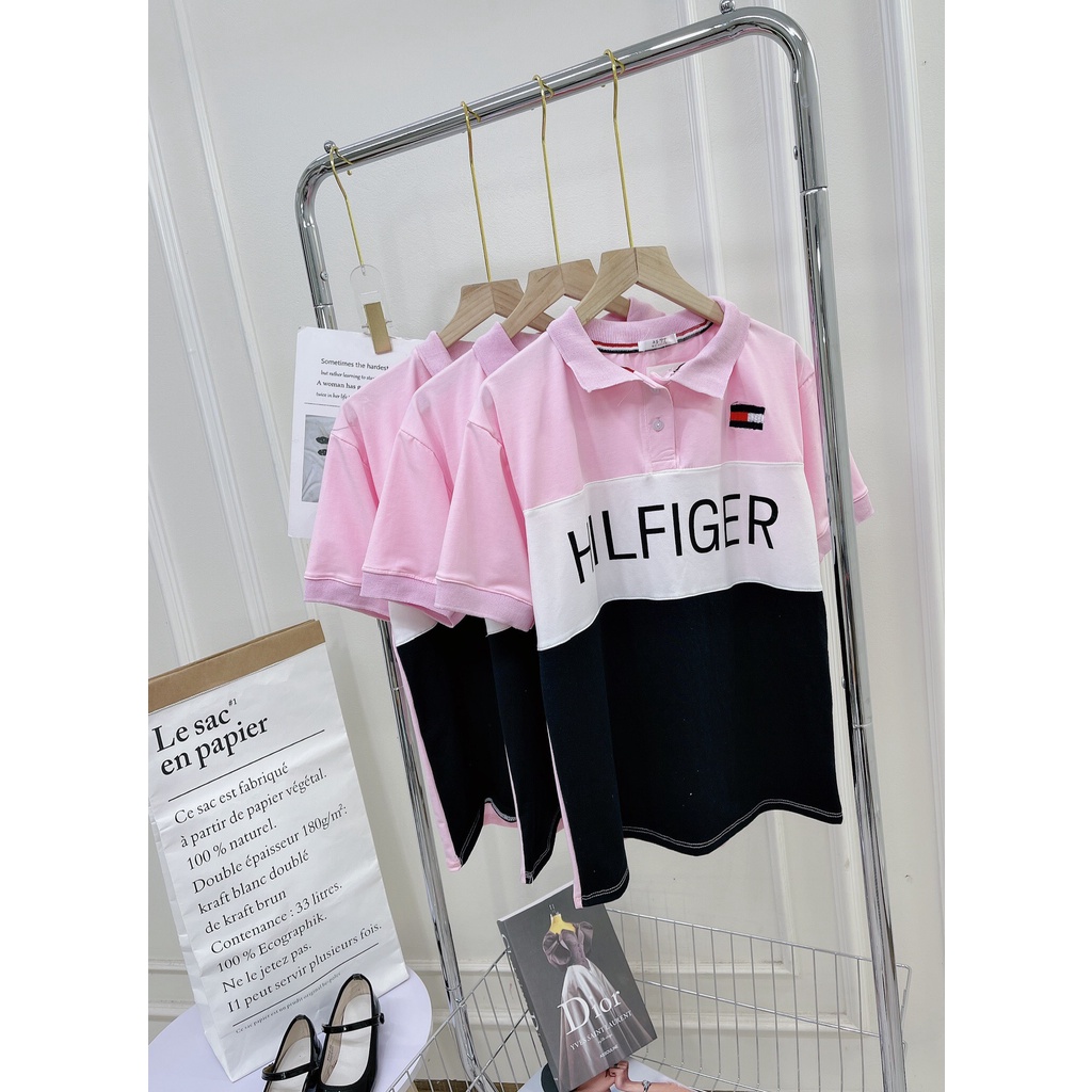 [ảnh thật-sẵn] Áo polo chữ phối logo thêu đáp nổi