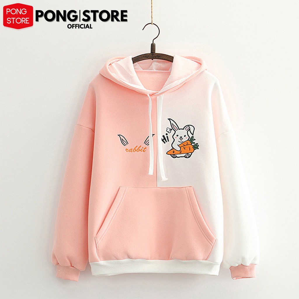 Áo hoodie nữ form rộng THỎ CÀ RỐT phong cách hàn quốc, áo khoác hoodie có túi trước chất nỉ lót bông mềm mịn PONGSTORE