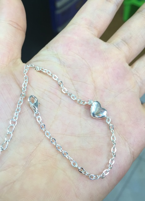 Lắc tay hình tim đặc bạc chuẩn 3 lá may mắn