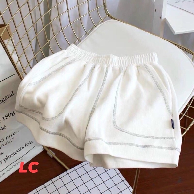 uần Short Chỉ Nổi  Nữ [FREESHIP]  Shorts đùi chạy viền dáng suông, thun trơn màu ĐEN | TRẮNG | XÁM Ulzzang