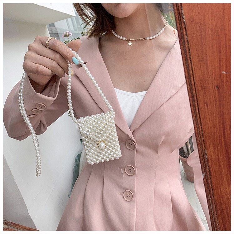 Túi Xách Mini Đính Ngọc Trai Phong Cách Retro Dành Cho Nữ và trẻ em