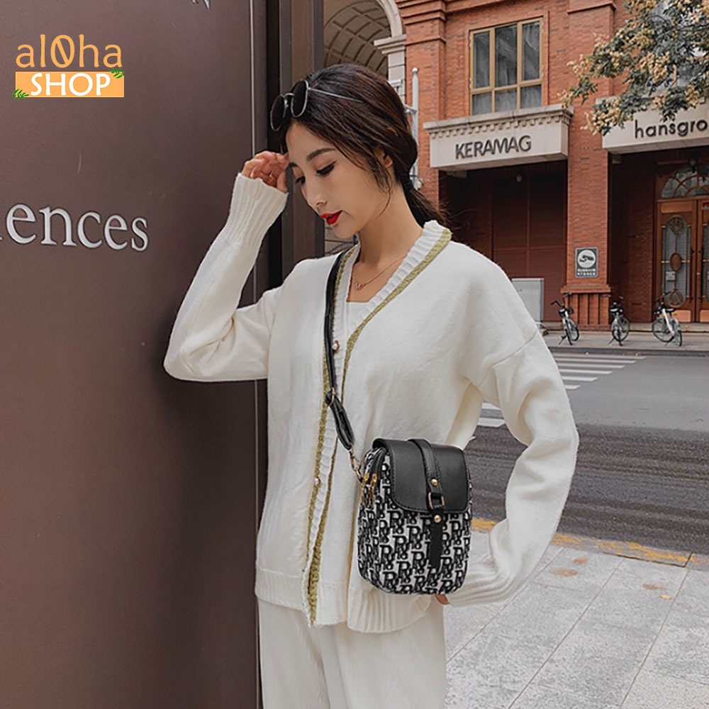 Túi đeo chéo, đeo vai T0170 họa tiết chất vải dạ phối da phong cách thời trang Hàn - al0ha Shop
