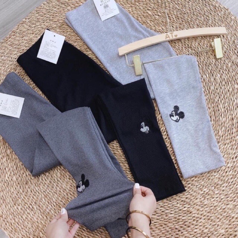 Quần legging len tăm , quần legging nữ thêu hình micky