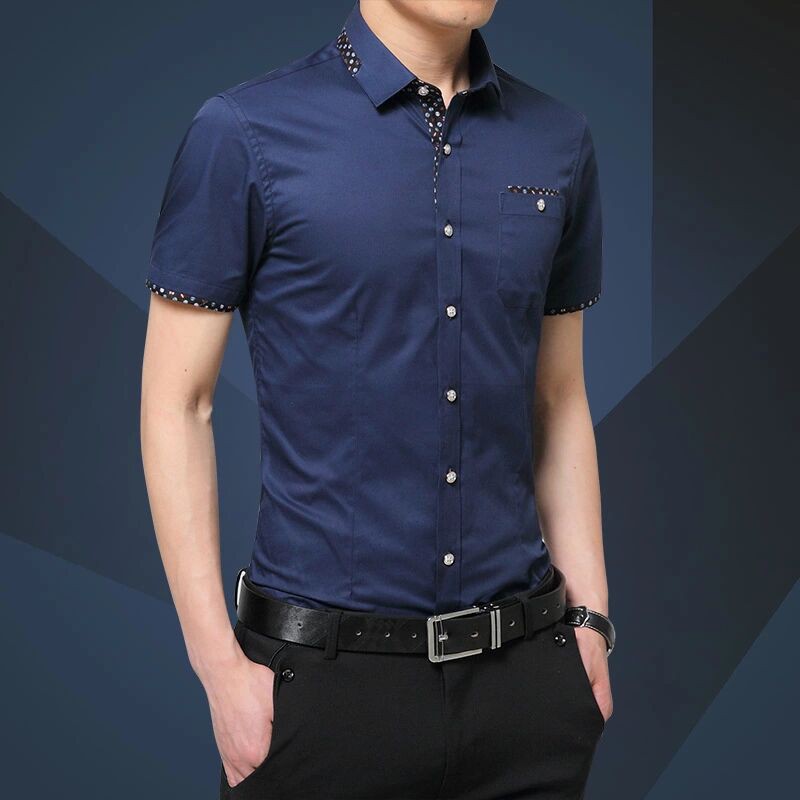 #Giá Thấp Cho Điện Thoại# Áo Sơ Mi Cotton Ngắn Tay Có Túi Thời Trang Công Sở Cho Nam