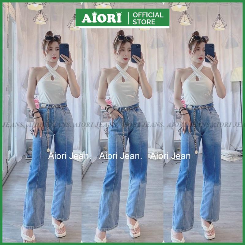 Quần Jean Ống Rộng AIORI Cạp Cao Màu Ombre Xẻ Thân Thời Trang Cao Cấp_Mã A020