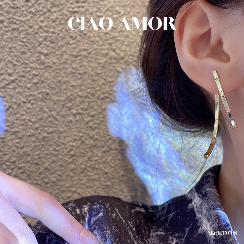 Khuyên tai nữ, Bông tai nữ bạc 925 dài hai thanh thanh lịch Hàn Quốc đơn giản Trang sức Ciao Amor - KT0418